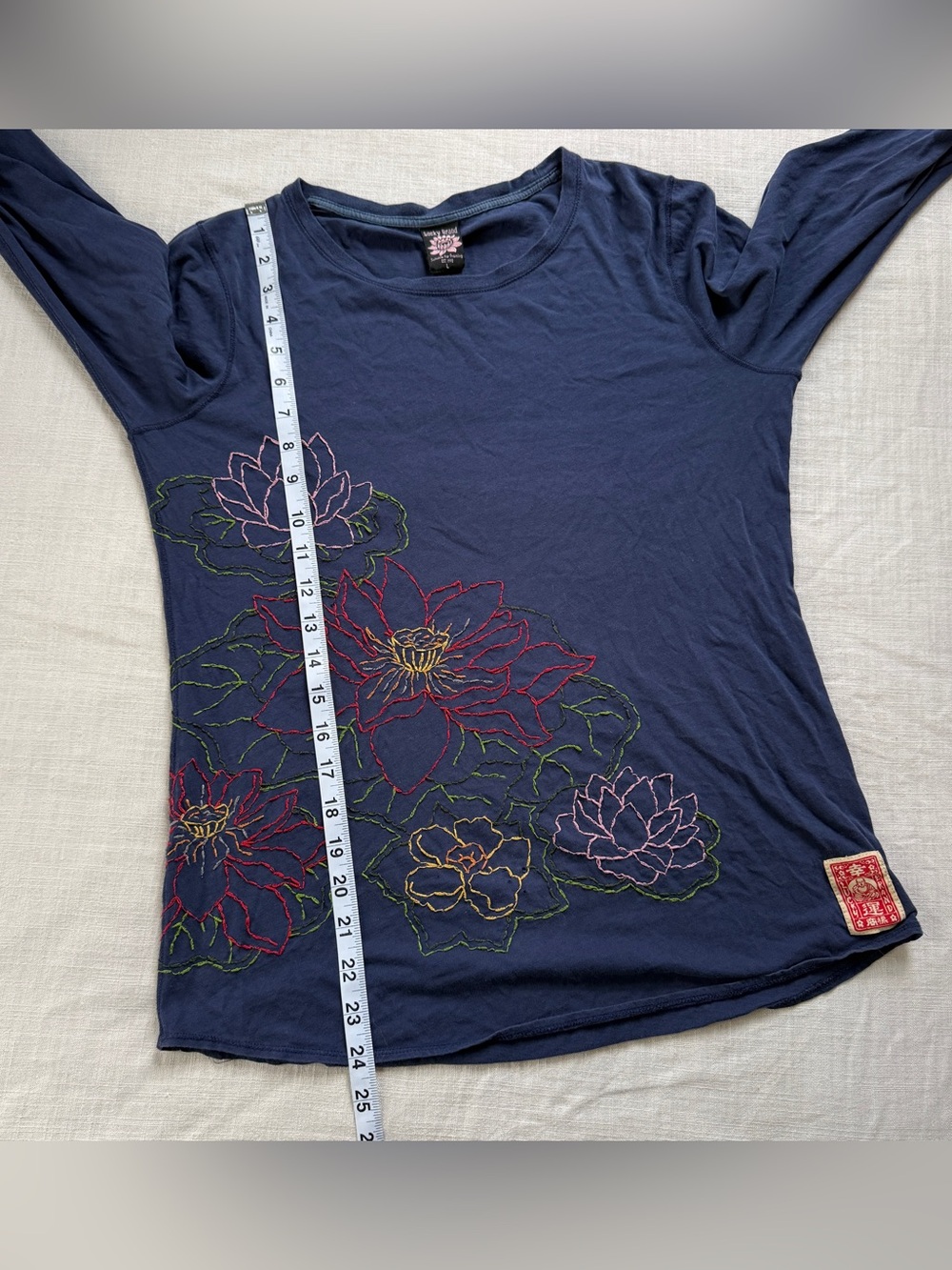 Vintage Lucky Brand Lotus Embroidered Cotton Long Sleeve Top L Boho - Picture 9 of 10